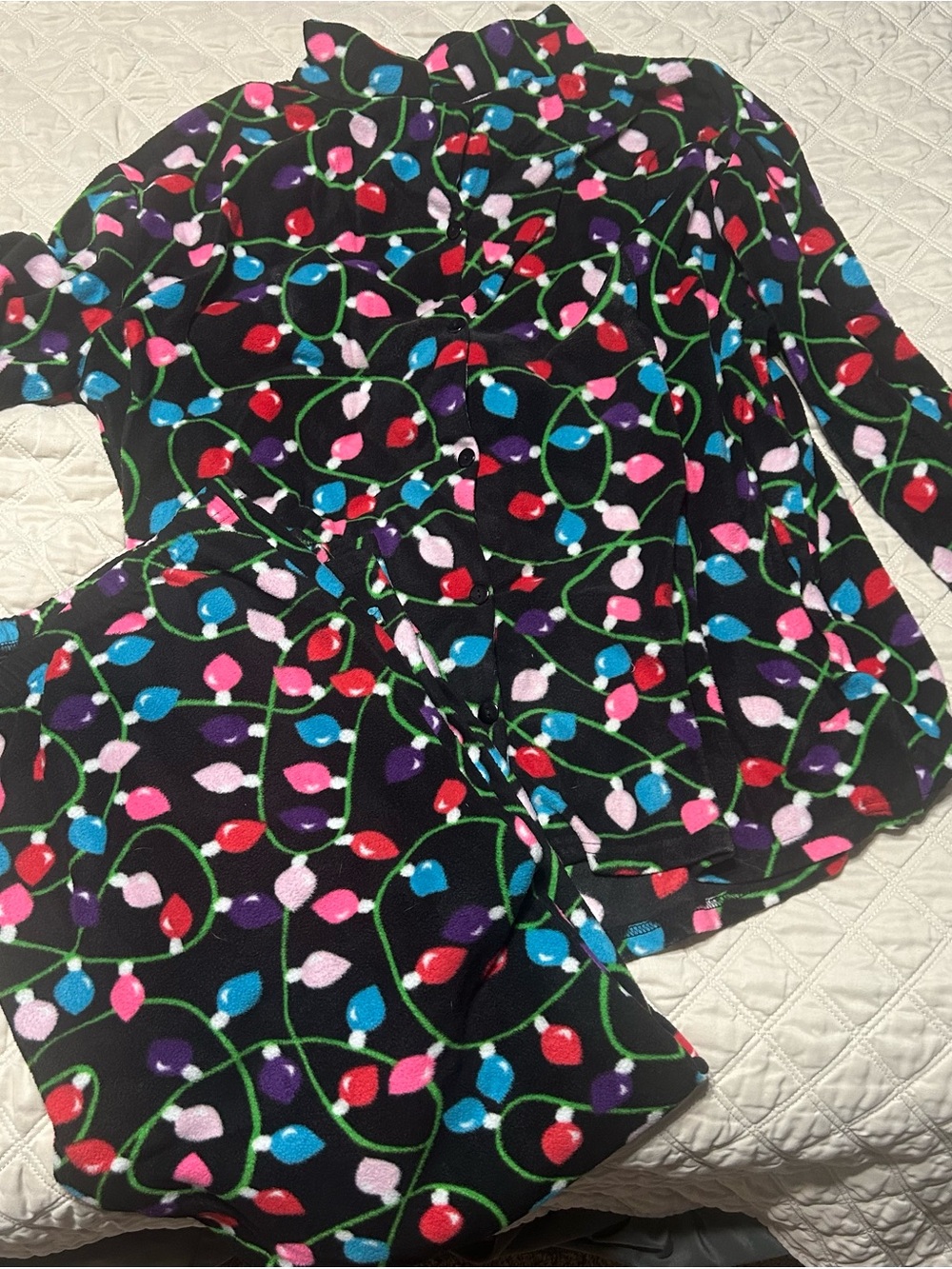 Black Holiday Lights Print Top and Bottom Set